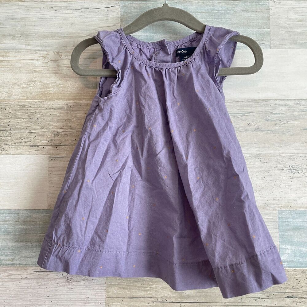 Baby GAP Gold Foil Polka Dot Swing Dress Purple Baby Girl 3-6 Months 3-6M